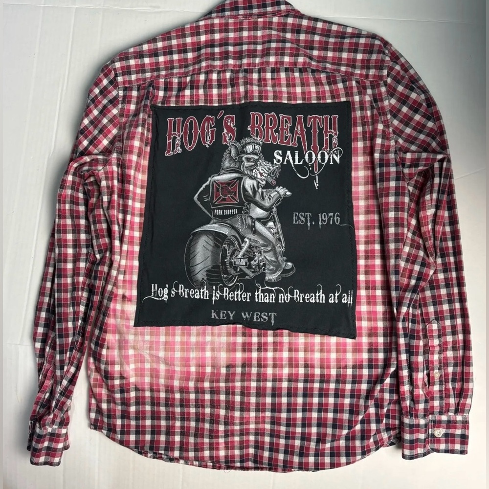 Upcycled Hogs Breath Saloon Medium Shirt Distressed Biker Motorcycle Key West FL